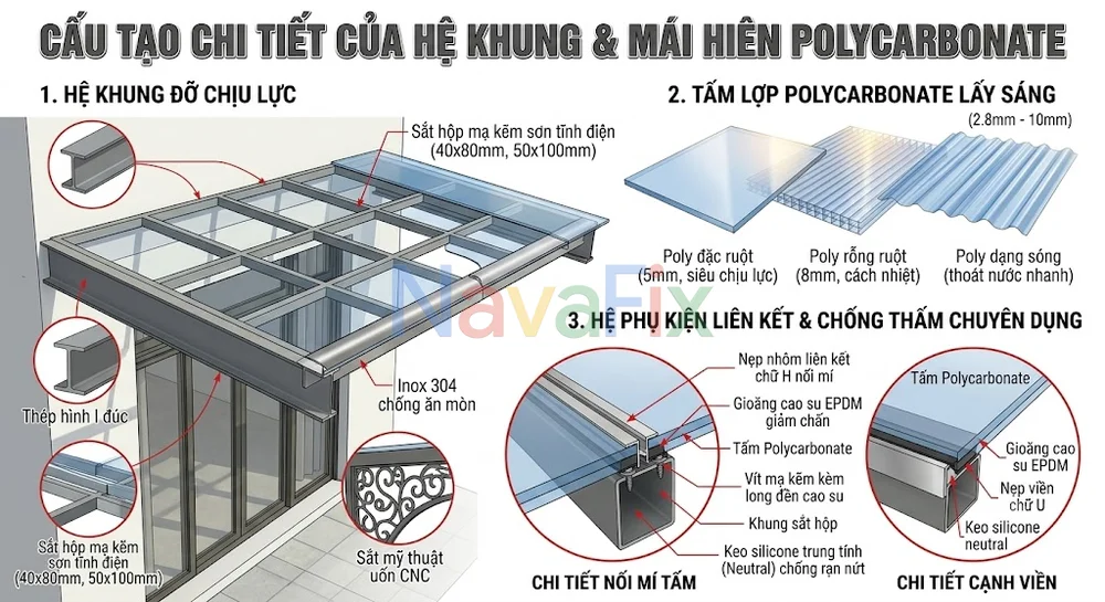 Cấu Tạo Chi Tiết Của Hệ Khung & Mái Hiên Polycarbonate